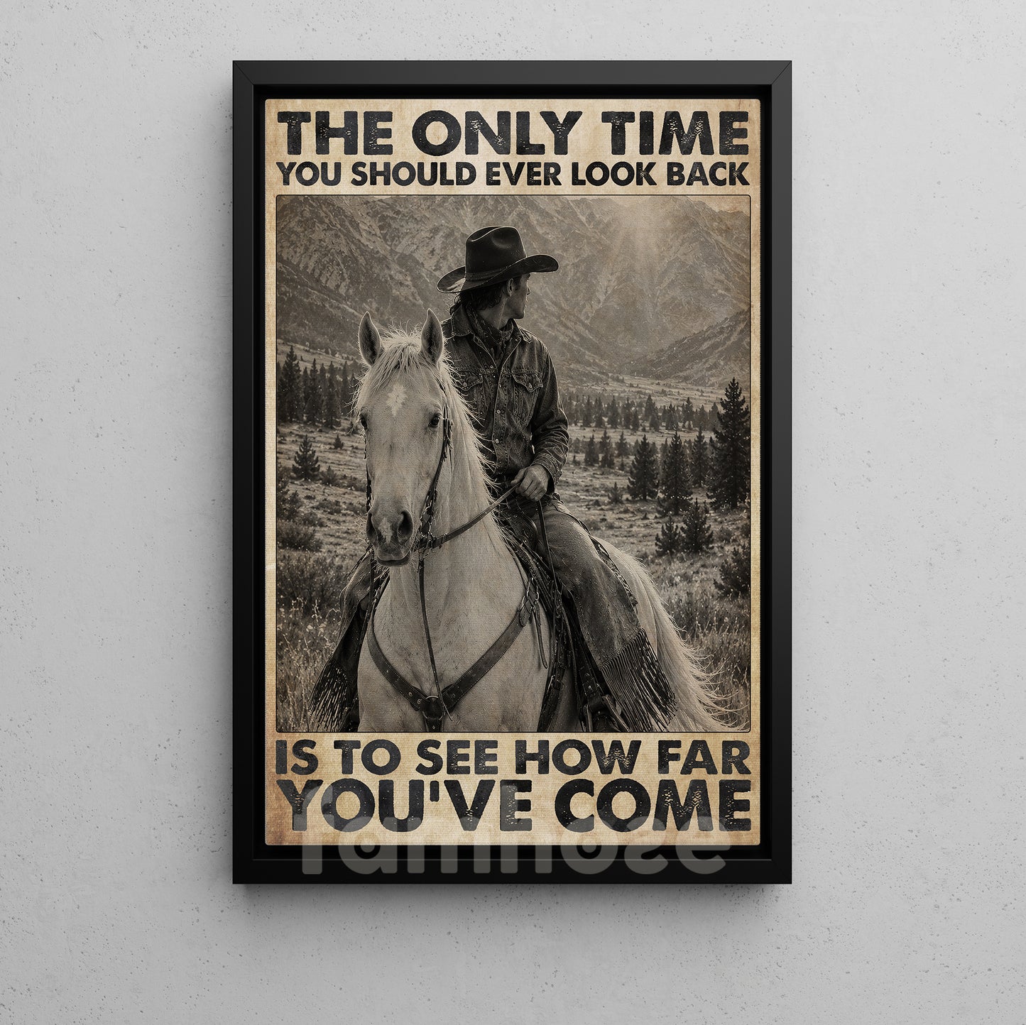 Cowboy Riding Horse Canvas Painting, The Only Time You Should Ever Look Back Wall Art Decor, Poster Gift For Cowboys