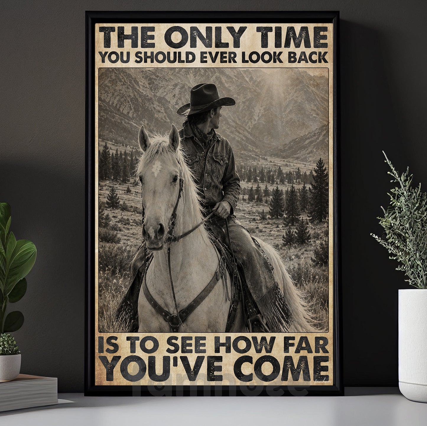 Cowboy Riding Horse Canvas Painting, The Only Time You Should Ever Look Back Wall Art Decor, Poster Gift For Cowboys