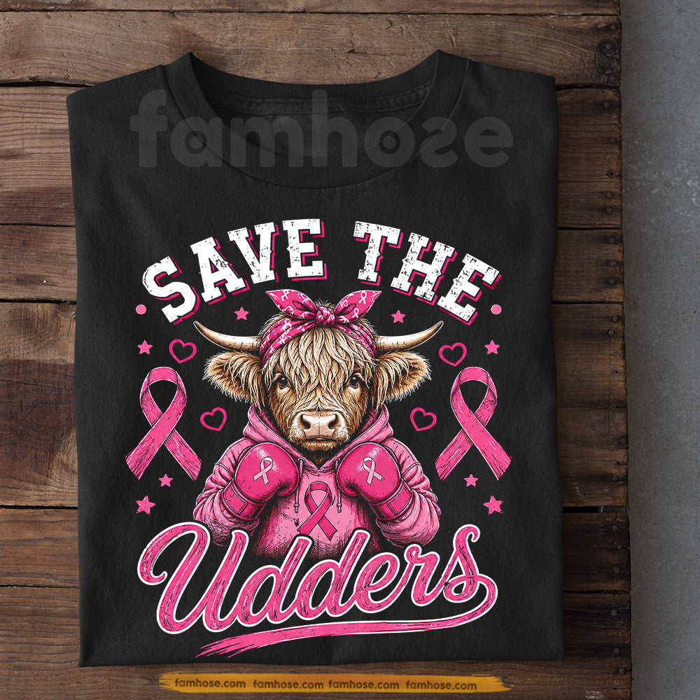 Cow T-shirt, Save The Udders Tees Gift For Farmers, Cow Lovers, Cow Farmers Who Support Breast Cancer Awareness