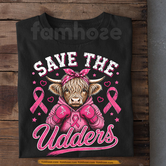 Cow T-shirt, Save The Udders Tees Gift For Farmers, Cow Lovers, Cow Farmers Who Support Breast Cancer Awareness