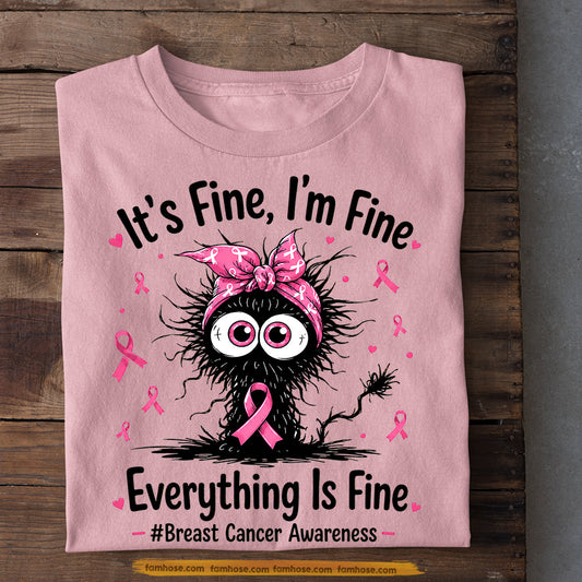 Funny Cat T-shirt, It's Fine I'm Fine Everything Is Fine Tees Gift For Cat Lovers Who Supports Breast Cancer Awareness