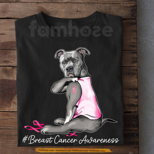 Pink Ribbon Pitbull Dog Breast Cancer Awareness T-shirt, Pit Bull Wear Pink With Pride Tees Gift For Dog Lover