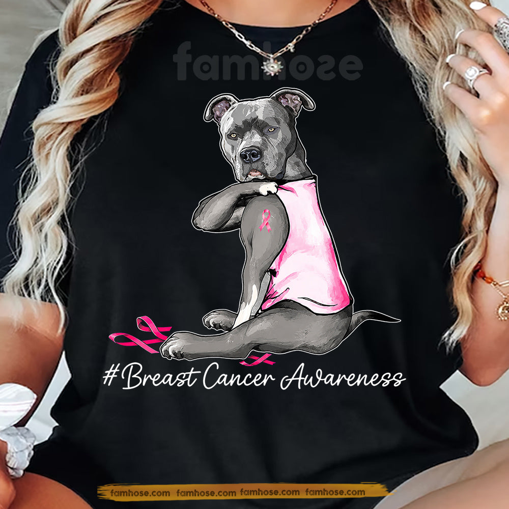Pink Ribbon Pitbull Dog Breast Cancer Awareness T-shirt, Pit Bull Wear Pink With Pride Tees Gift For Dog Lover