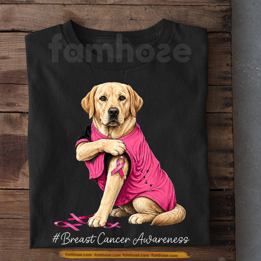 Labrador Retriever Dog Breast Cancer Awareness T-shirt, Pink Ribbon Tees Gift For Dog Lovers