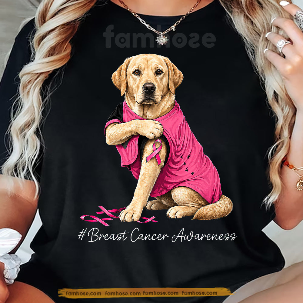 Labrador Retriever Dog Breast Cancer Awareness T-shirt, Pink Ribbon Tees Gift For Dog Lovers