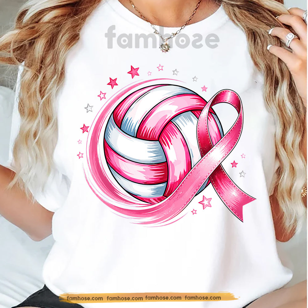 Volleyball T-shirt, Dig Set Spike Hope Sport Tees Gift For Volleyball Lover Who Supports Breast Cancer Awareness