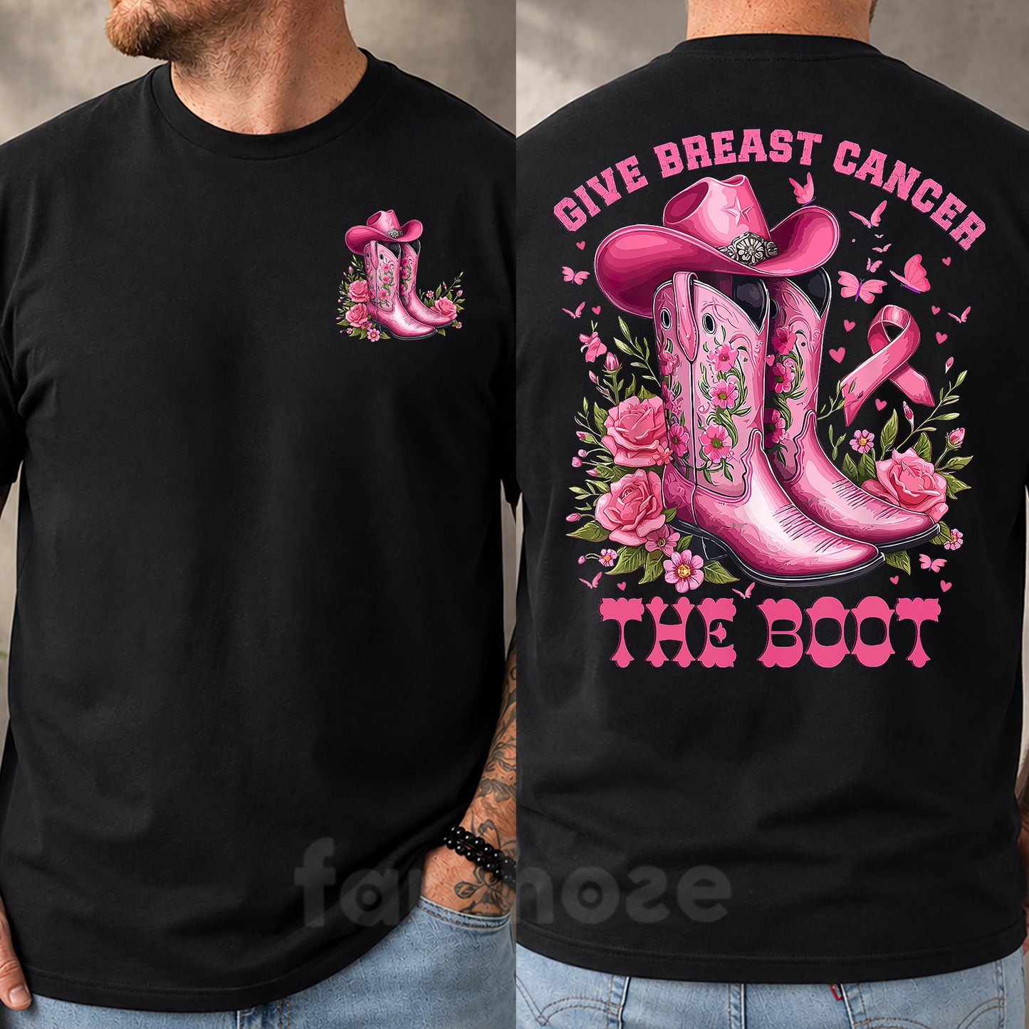 Pink Cowgirl Two-sided T-shirt, Give Breast Cancer The Boot Tees Gift For Cowgirls Who Supports Breast Cancer Awareness