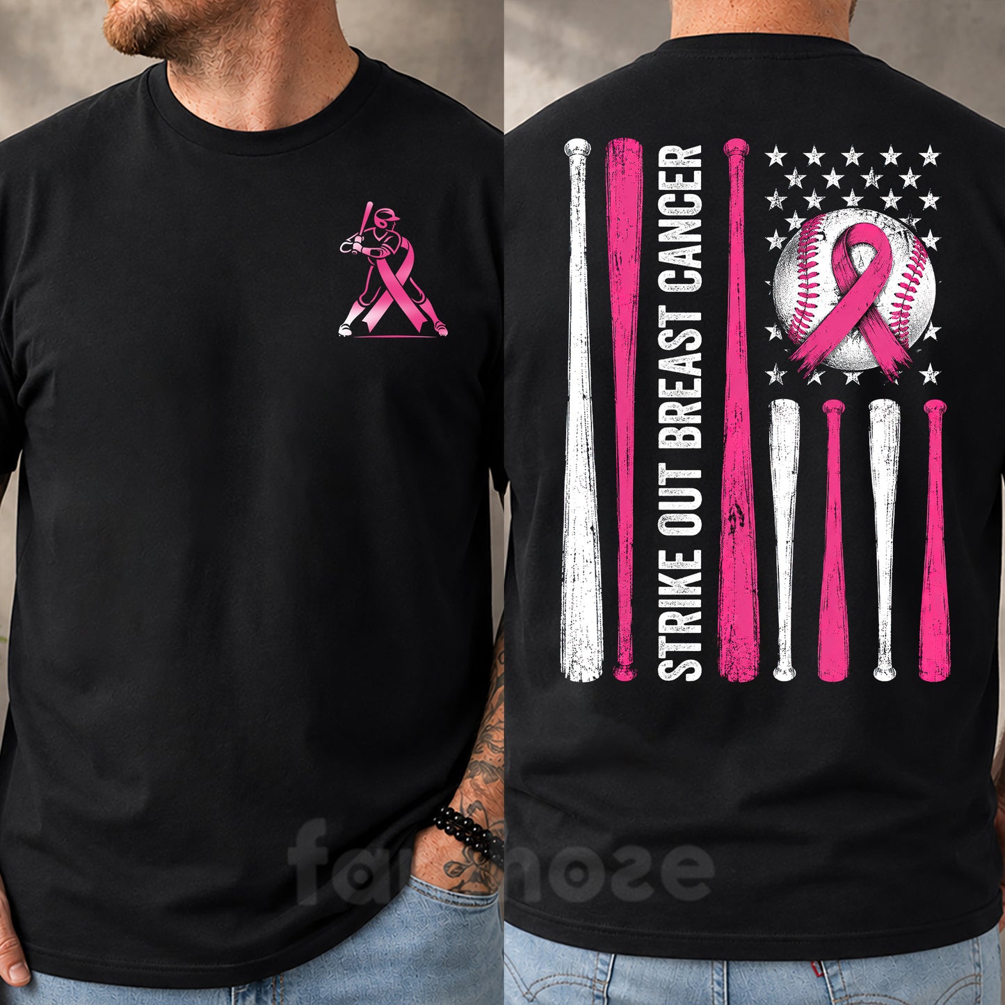 Pink Baseball Two-sided T-shirt, Strike Out Breast Cancer Sport Tees Gift For Baseball Lover Who Supports Breast Cancer Awareness