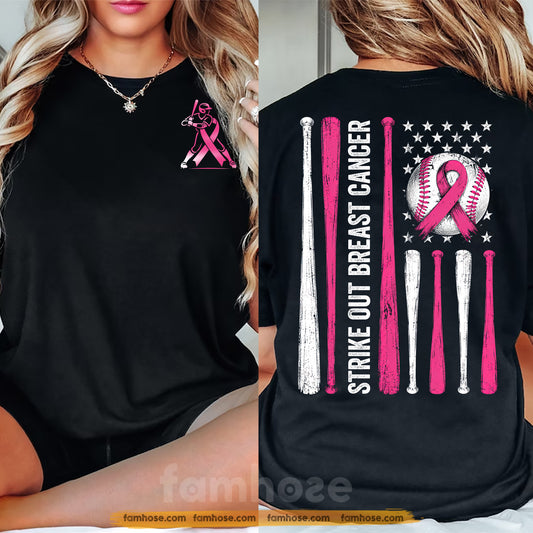 Pink Baseball Two-sided T-shirt, Strike Out Breast Cancer Sport Tees Gift For Baseball Lover Who Supports Breast Cancer Awareness