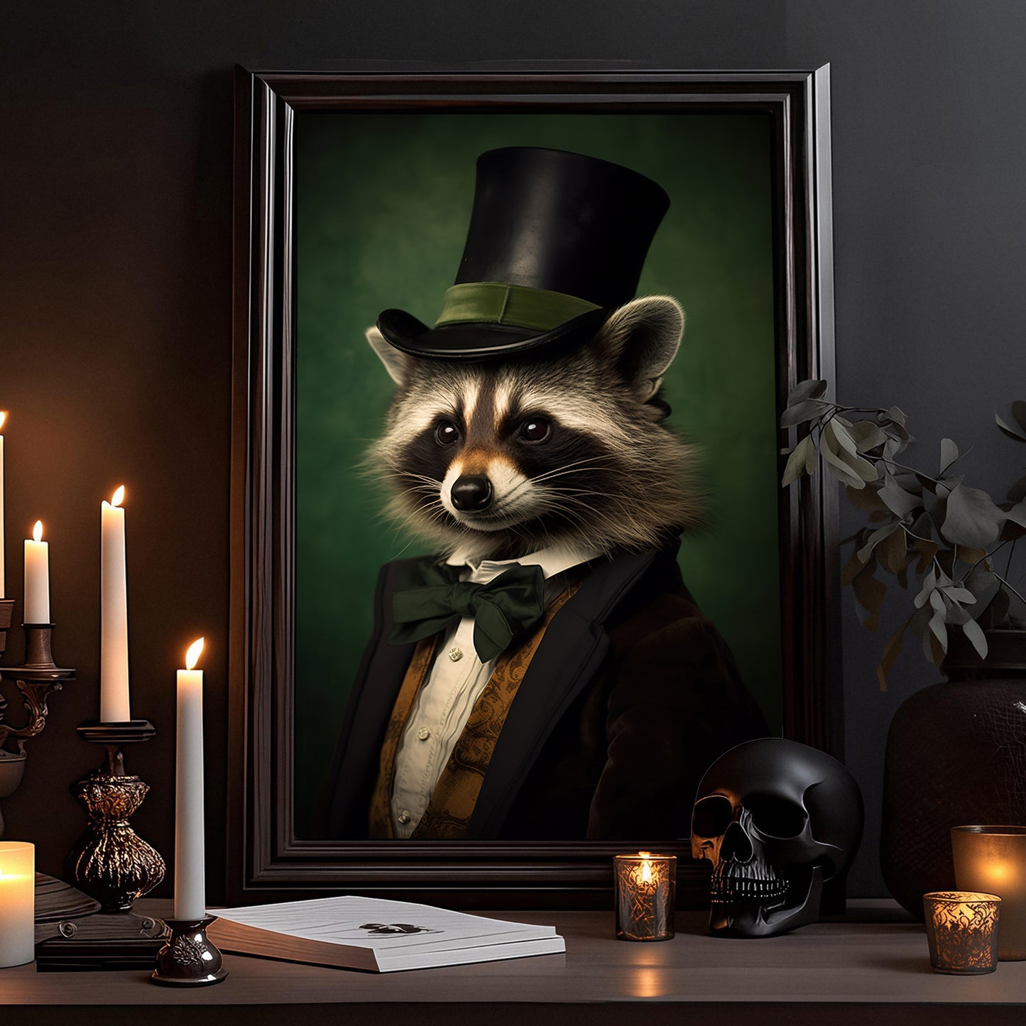 Vintage Victorian Raccoon In Suit, Gothic Canvas Painting, Victorian Animal Wall Art Decor - Dark Academia Raccoon Poster Gift