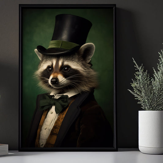 Vintage Victorian Raccoon In Suit, Gothic Canvas Painting, Victorian Animal Wall Art Decor - Dark Academia Raccoon Poster Gift