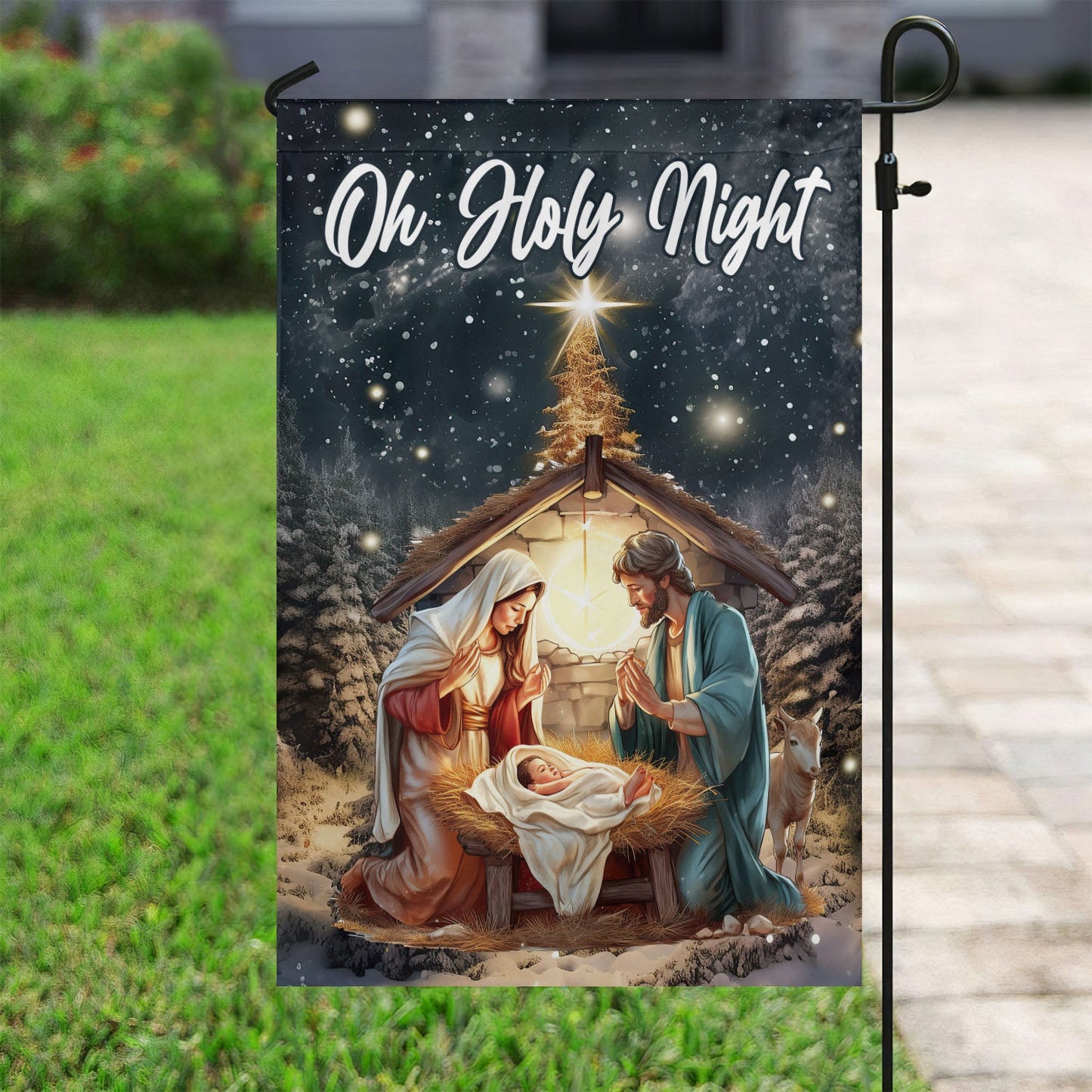 Starlit Nativity, Christians Xmas Garden Flag & House Flag, Nativity Christians Flag Gift