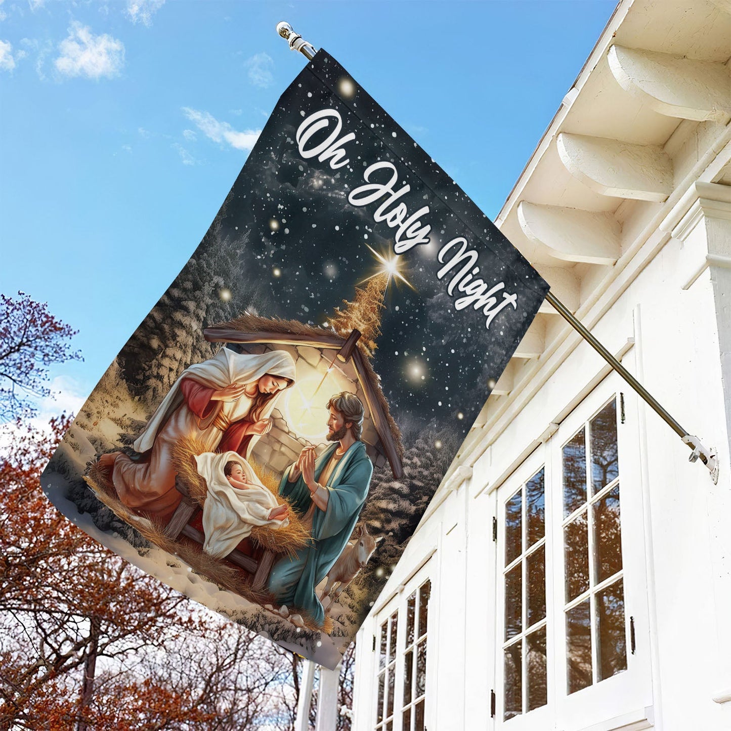 Starlit Nativity, Christians Xmas Garden Flag & House Flag, Nativity Christians Flag Gift