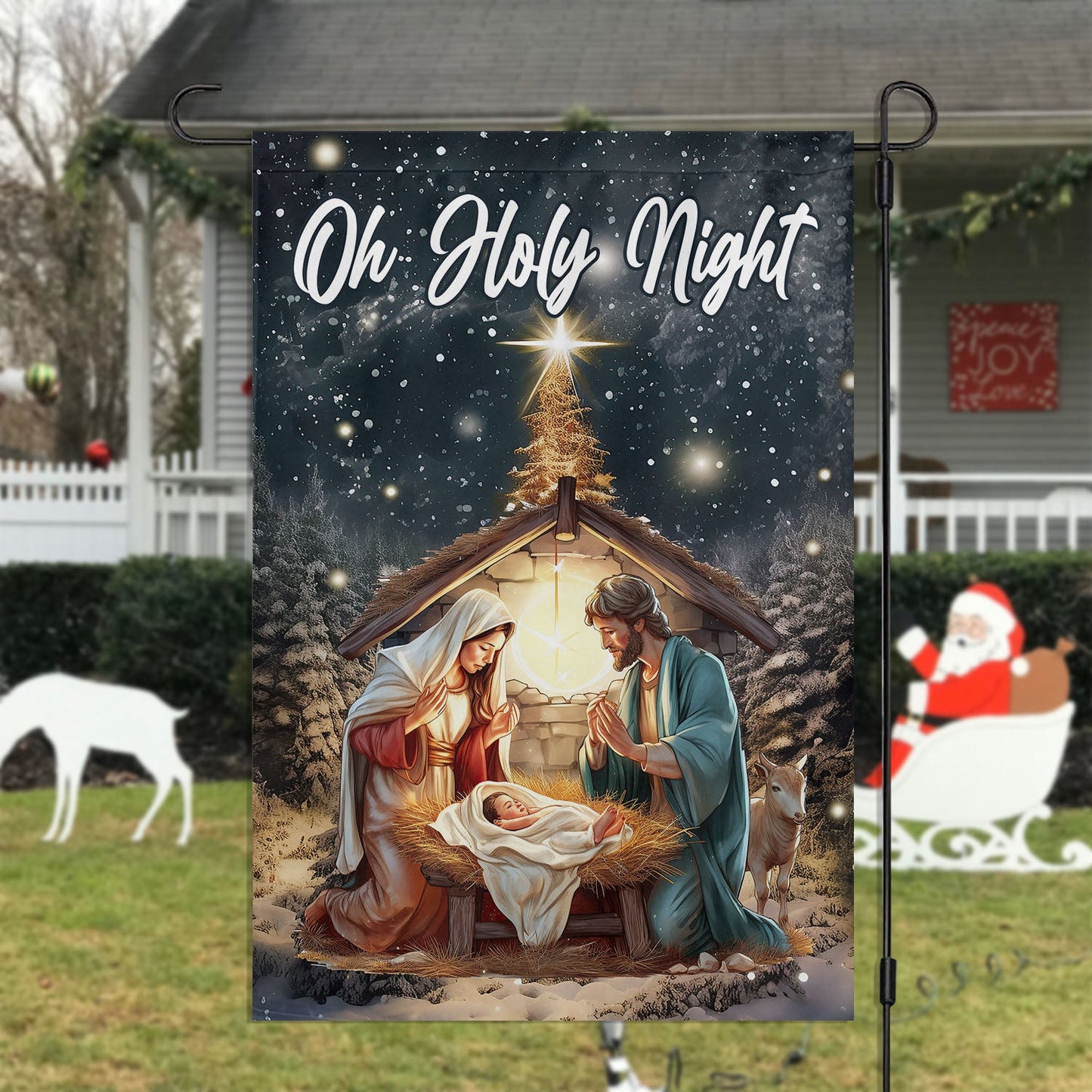 Starlit Nativity, Christians Xmas Garden Flag & House Flag, Nativity Christians Flag Gift