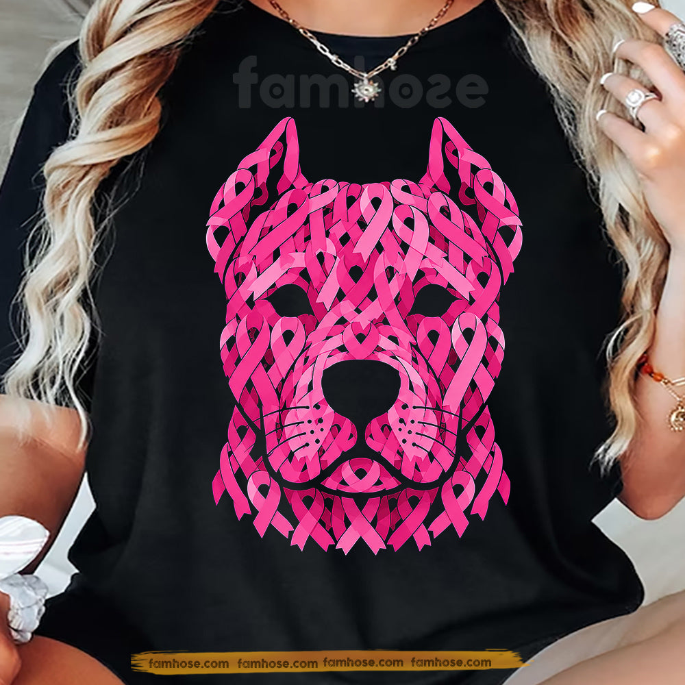 Pitbull Dog Breast Cancer Awareness T-shirt, Pitbull Head Make Of Pink Ribbon Tees Gift For Dog Lovers