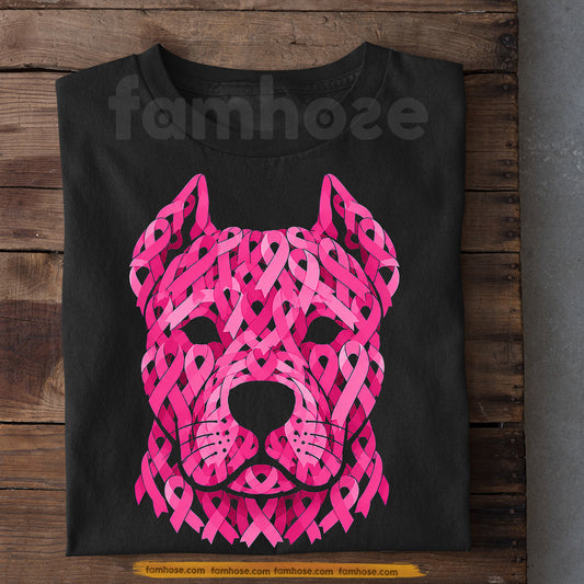 Pitbull Dog Breast Cancer Awareness T-shirt, Pitbull Head Make Of Pink Ribbon Tees Gift For Dog Lovers