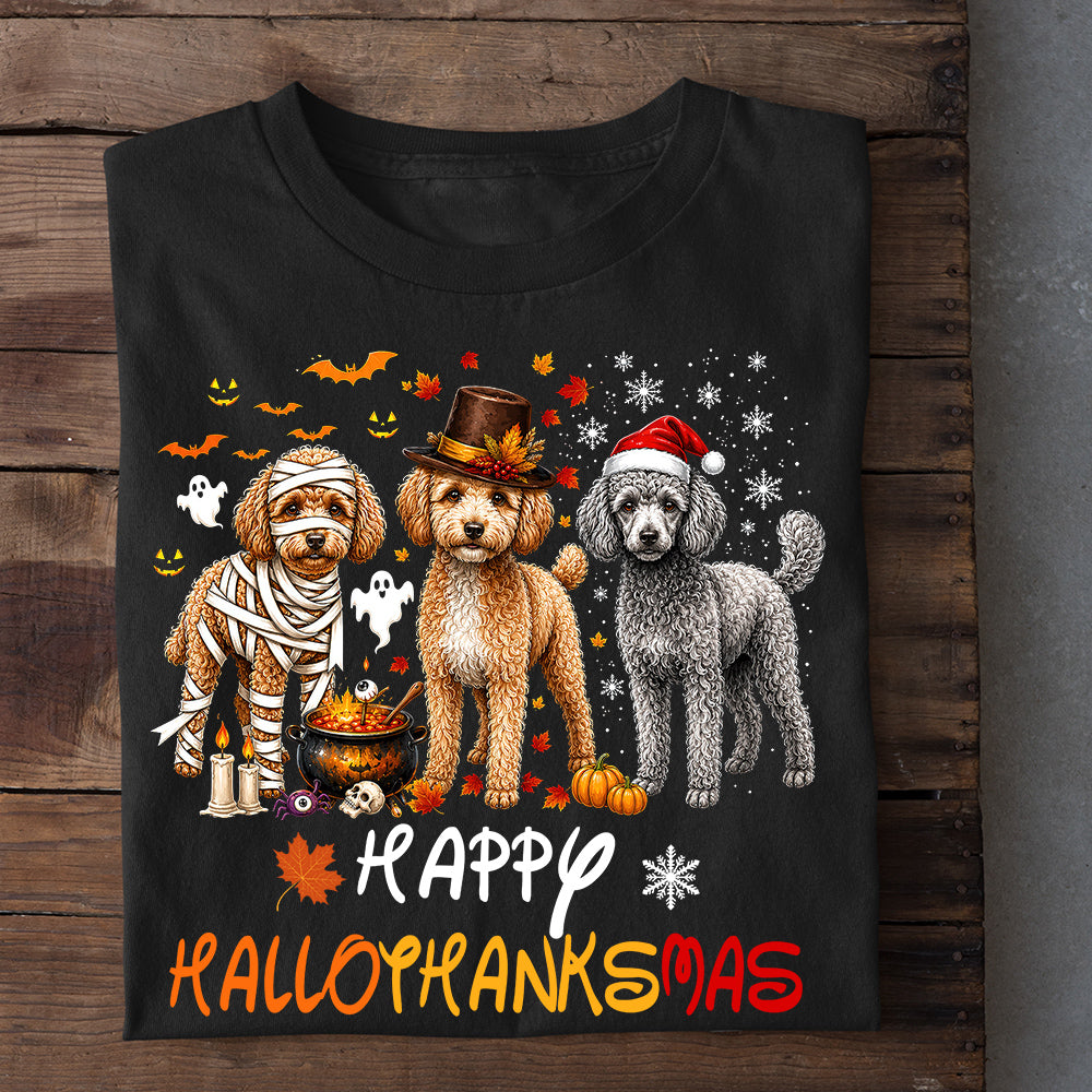 Halloween Poodle Dog T-Shirt, Happy Hallo Thanks Mas Dog Tees Spooky Season Gift For Poodle Dog Lover