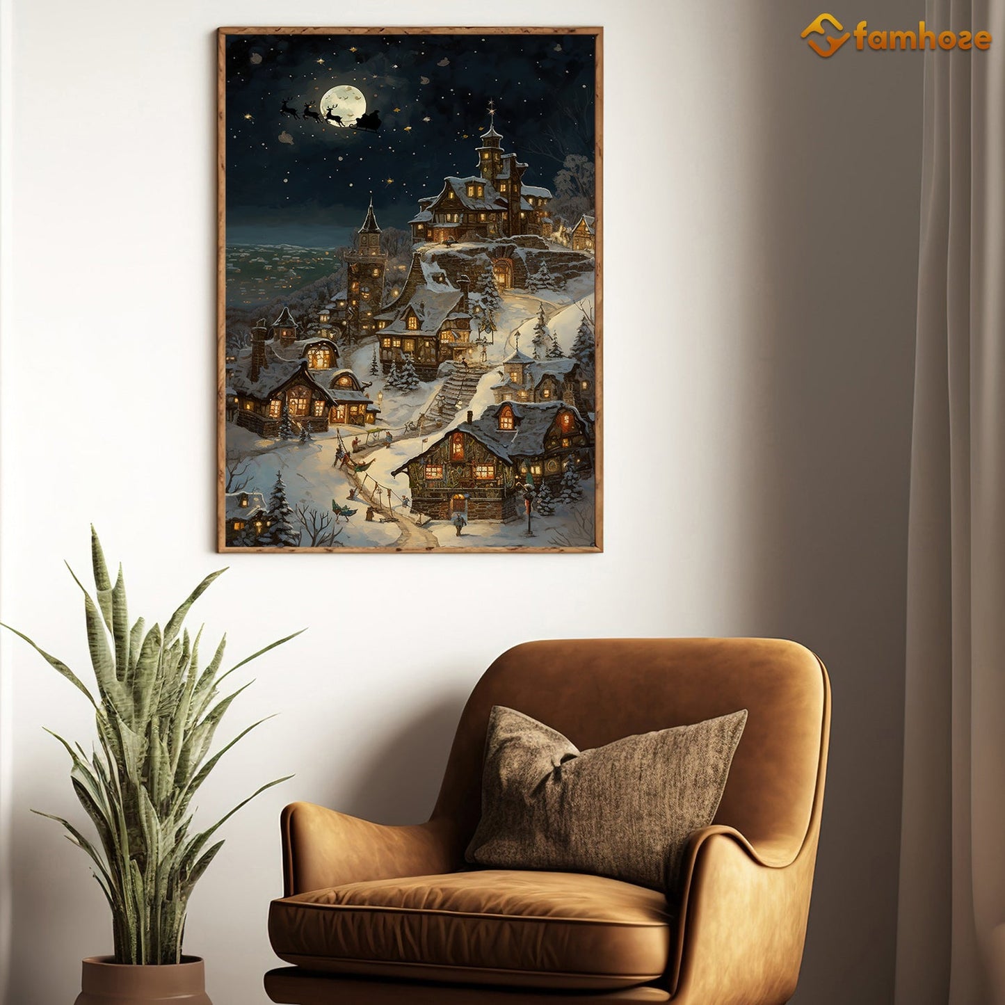 Enchanted Eve: A Midnight Village Christmas Christmas Canvas Painting, Xmas Wall Art Decor - Christmas Poster Gift