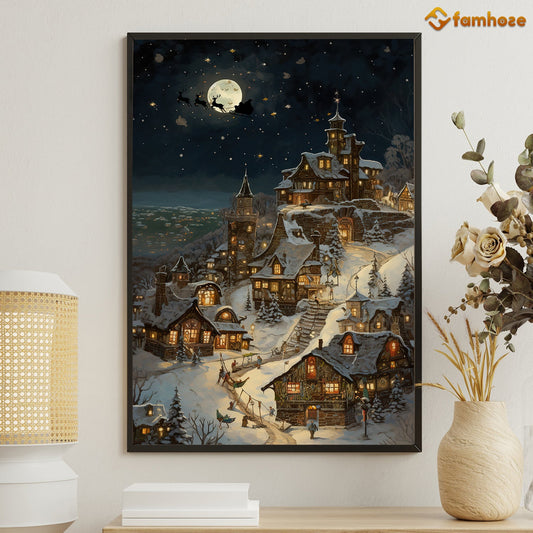 Enchanted Eve: A Midnight Village Christmas Christmas Canvas Painting, Xmas Wall Art Decor - Christmas Poster Gift