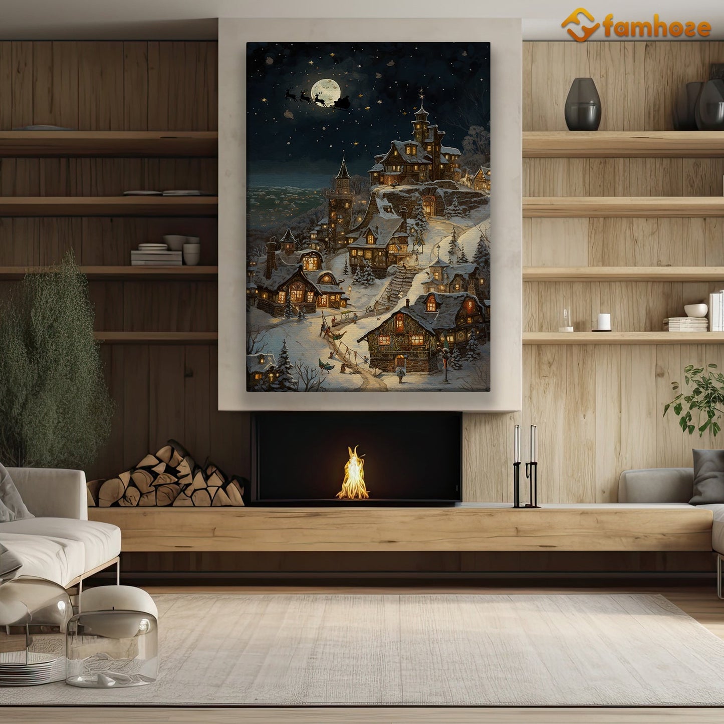 Enchanted Eve: A Midnight Village Christmas Christmas Canvas Painting, Xmas Wall Art Decor - Christmas Poster Gift
