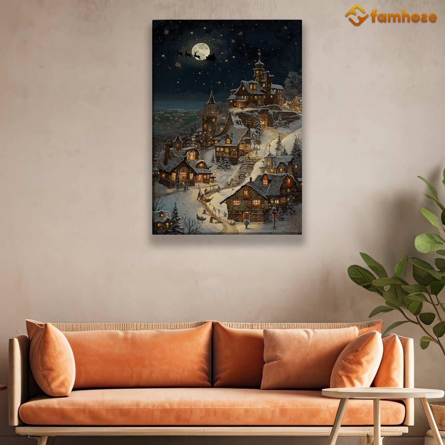 Enchanted Eve: A Midnight Village Christmas Christmas Canvas Painting, Xmas Wall Art Decor - Christmas Poster Gift