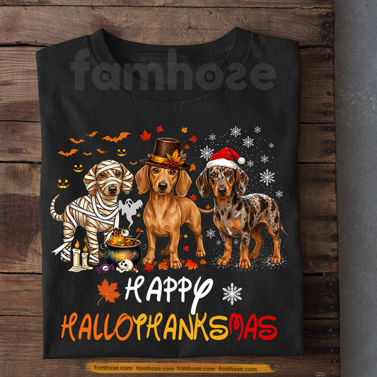 Halloween Dachshund Dog T-Shirt, Happy Hallo Thanks Mas Dog Tees Spooky Season Gift For Dachshund Dog Lover