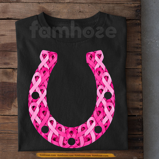 Horse Breast Cancer Awareness T-shirt, Pink Ribbon Horseshoe Tees Gift For Horse Lover