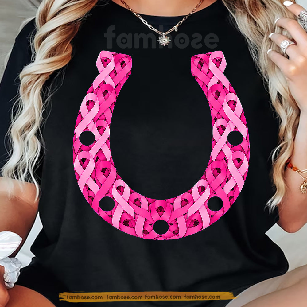 Horse Breast Cancer Awareness T-shirt, Pink Ribbon Horseshoe Tees Gift For Horse Lover