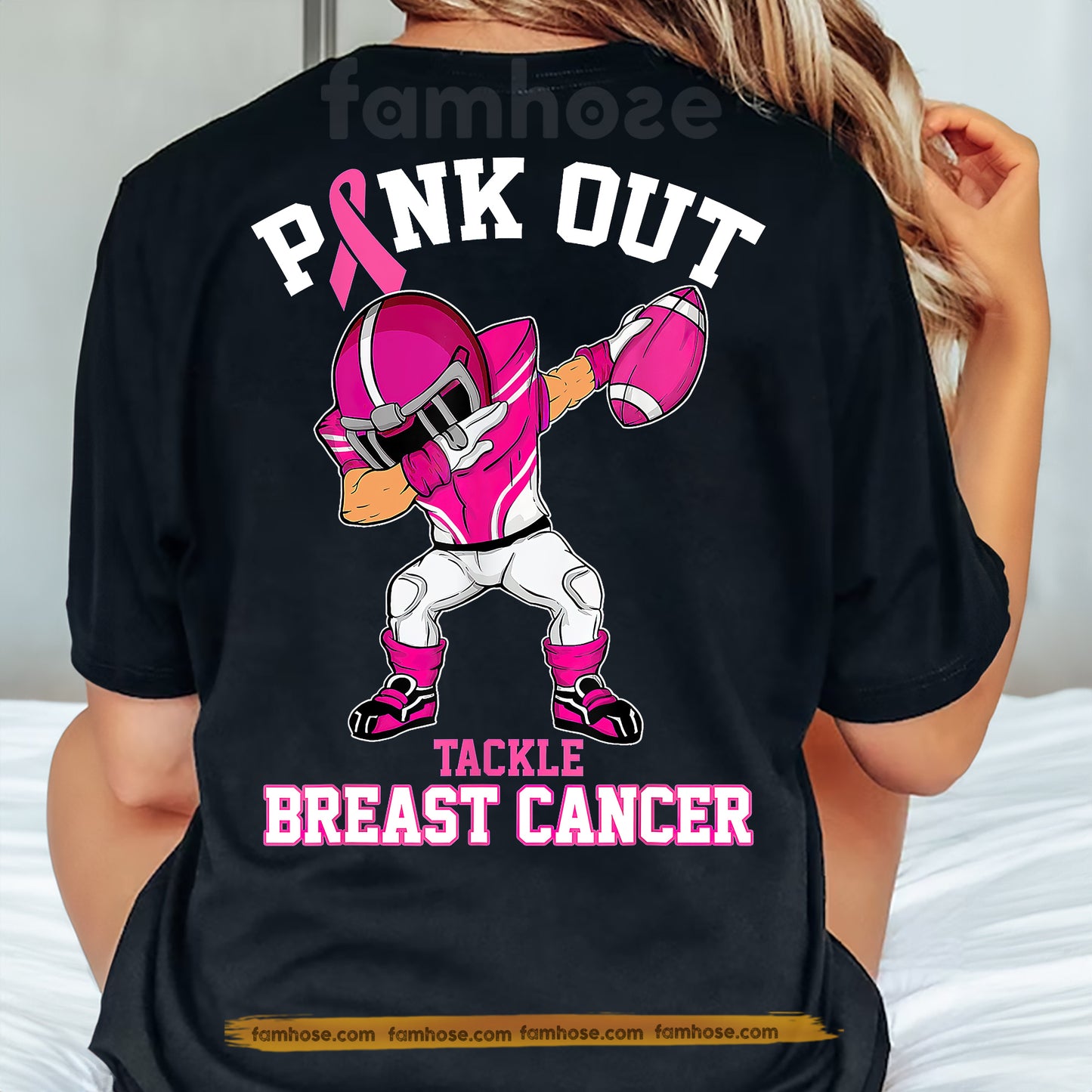 Pink Football Breast Cancer Awareness Backside T-shirt, Pink Out Tackle Breast Cancer, Pink Ribbon Tees Gift For Football Lover