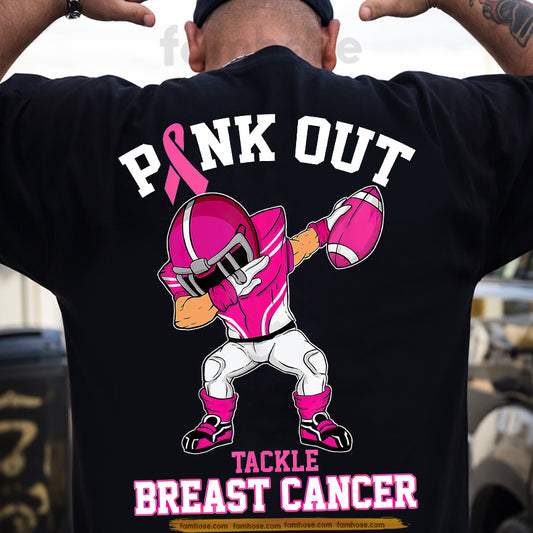 Pink Football Breast Cancer Awareness Backside T-shirt, Pink Out Tackle Breast Cancer, Pink Ribbon Tees Gift For Football Lover