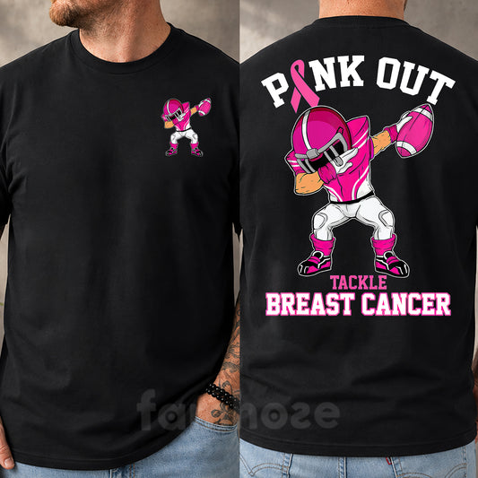 Pink Football Breast Cancer Awareness Two-sided T-shirt, Pink Out Tackle Breast Cancer, Pink Ribbon Tees Gift For Football Lover