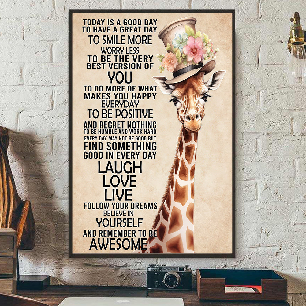 Today Is A Good Day Laugh Love Live, Motivational Canvas Painting, Inspirational Quotes Wall Art Decor, Poster Git For Giraffe Lovers