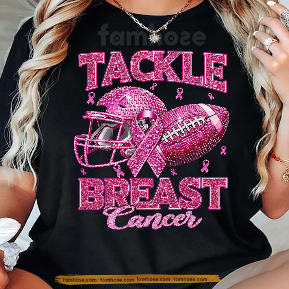 Pink Football Breast Cancer Awareness T-shirt, Tackle Breast Cancer Pink Ribbon Tees Gift For Football Lover
