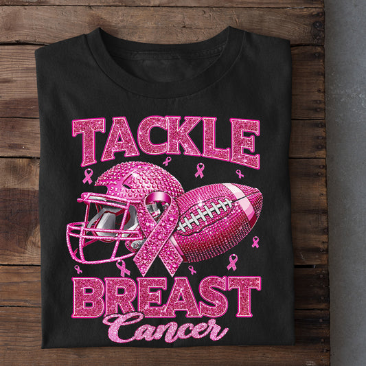Pink Football Breast Cancer Awareness T-shirt, Tackle Breast Cancer Pink Ribbon Tees Gift For Football Lover