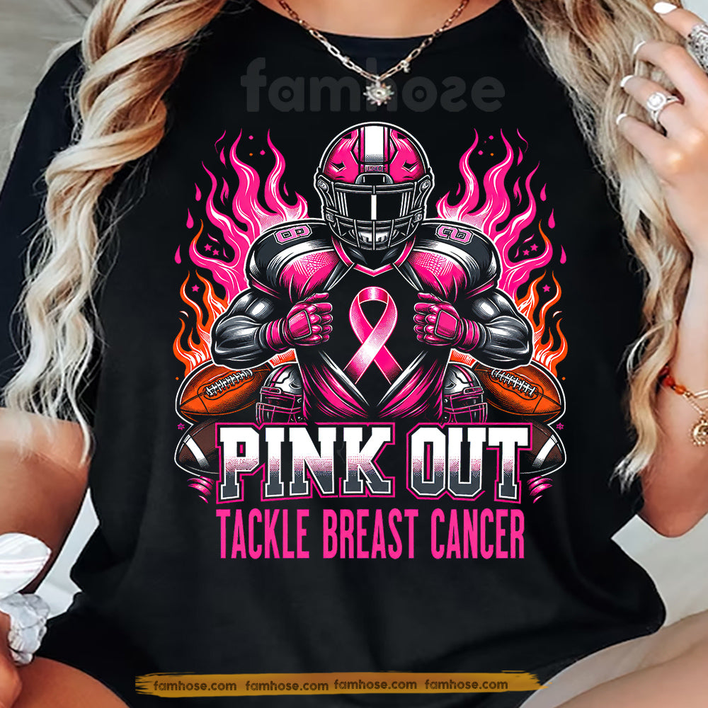 Pink Football Breast Cancer Awareness T-shirt, Pink Out Tackle Breast Cancer, Pink Ribbon Tees Gift For Football Lover