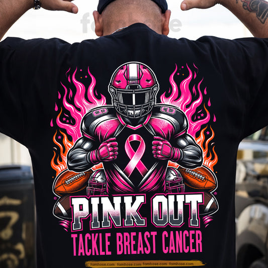 Pink Football Breast Cancer Awareness Backside T-shirt, Pink Out Tackle Breast Cancer, Pink Ribbon Tees Gift For Football Lover