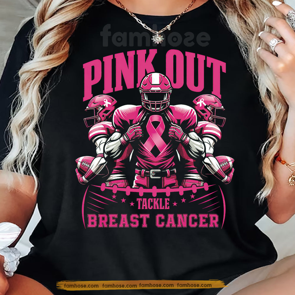 Pink Football Breast Cancer Awareness T-shirt, Pink Out Tackle Breast Cancer, Pink Ribbon Tees Gift For Football Lover
