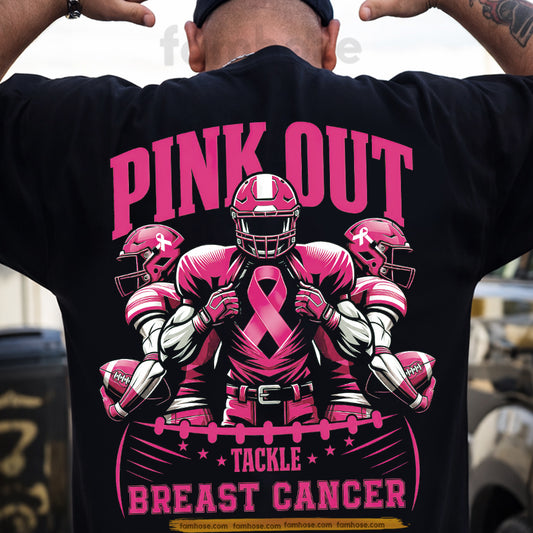 Pink Football Breast Cancer Awareness Backside T-shirt, Pink Out Tackle Breast Cancer, Pink Ribbon Tees Gift For Football Lover
