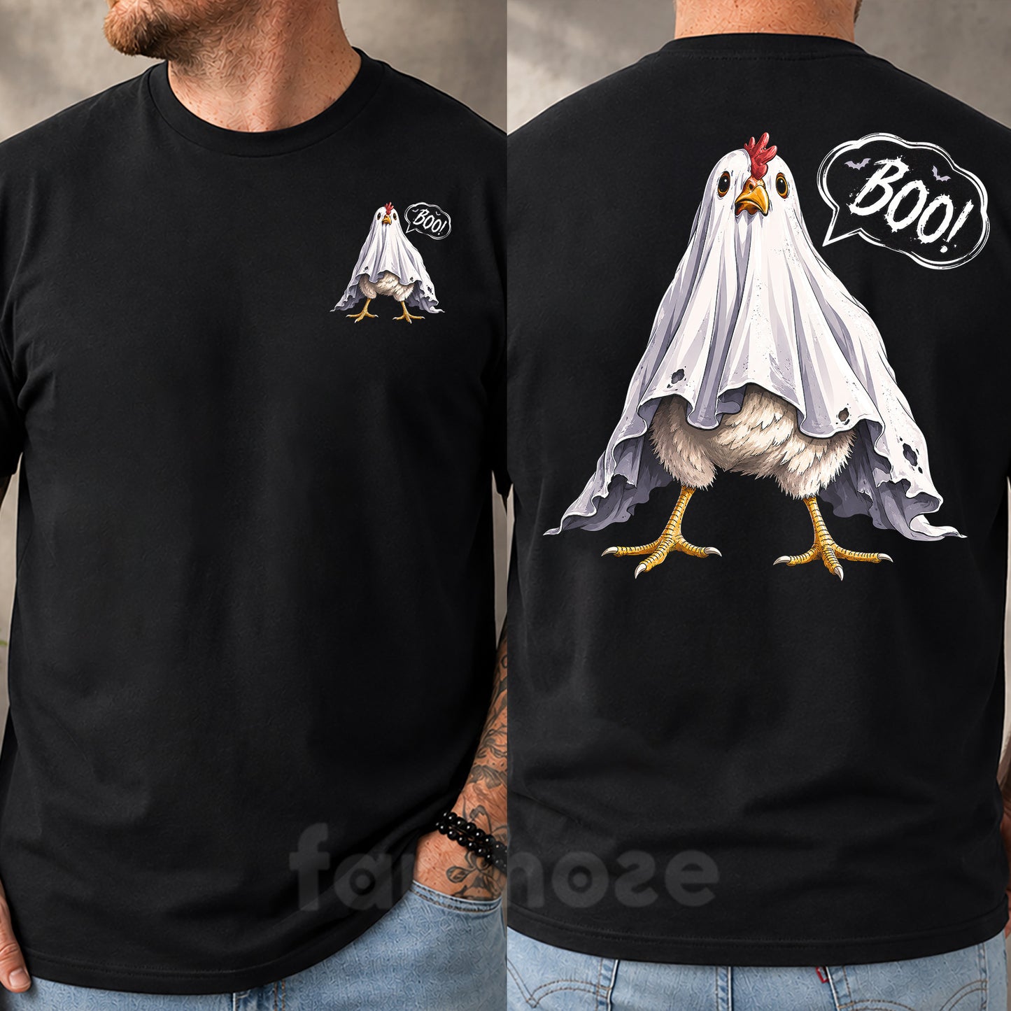 Funny Halloween Chicken Two-sided T-shirt, Ghost Chicken Boo Tees Spooky Season Gift For Chicken Lover