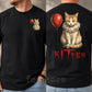 Funny Halloween Clown Cat Two-sided T-shirt, Kitten Tees Spooky Season Gift For Cat Lover