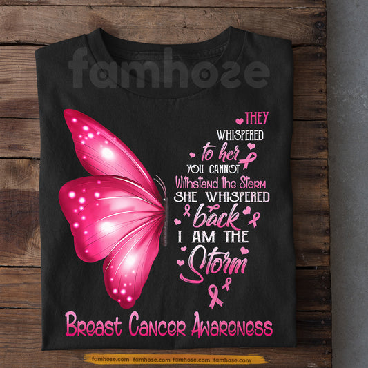 Butterfly Breast Cancer Awareness T-shirt, I Am The Storm Pink Ribbon Tees Gift For Butterfly Lover