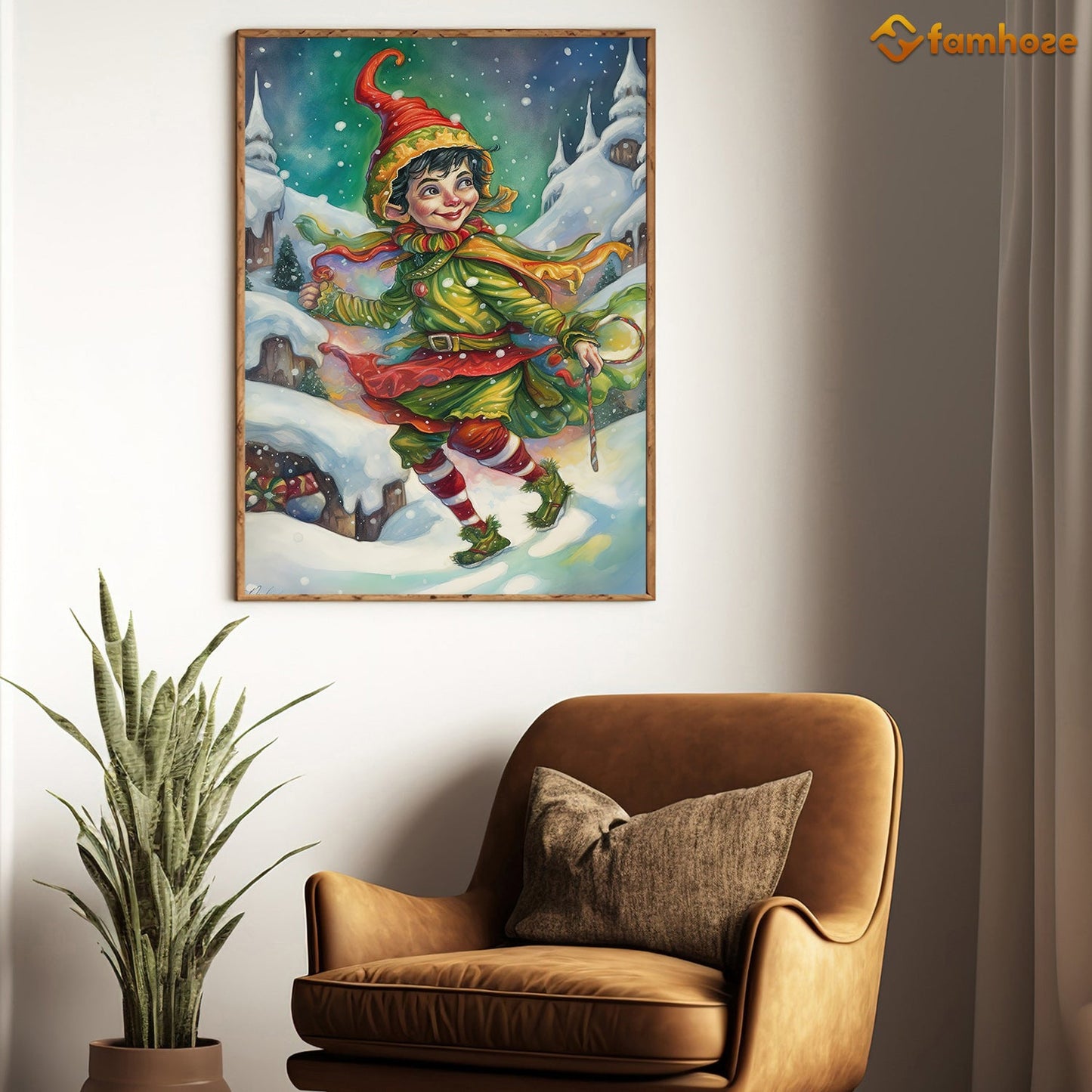 Whimsical Winter Dance: The Joyful Jester of Christmas Christmas Canvas Painting, Xmas Wall Art Decor - Christmas Poster Gift