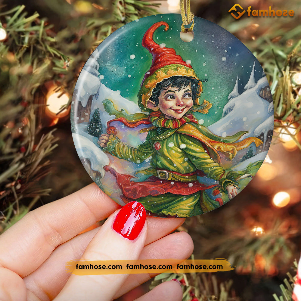 Merry Winter Elf, Elf Circle Ceramic Ornament Christmas Gift