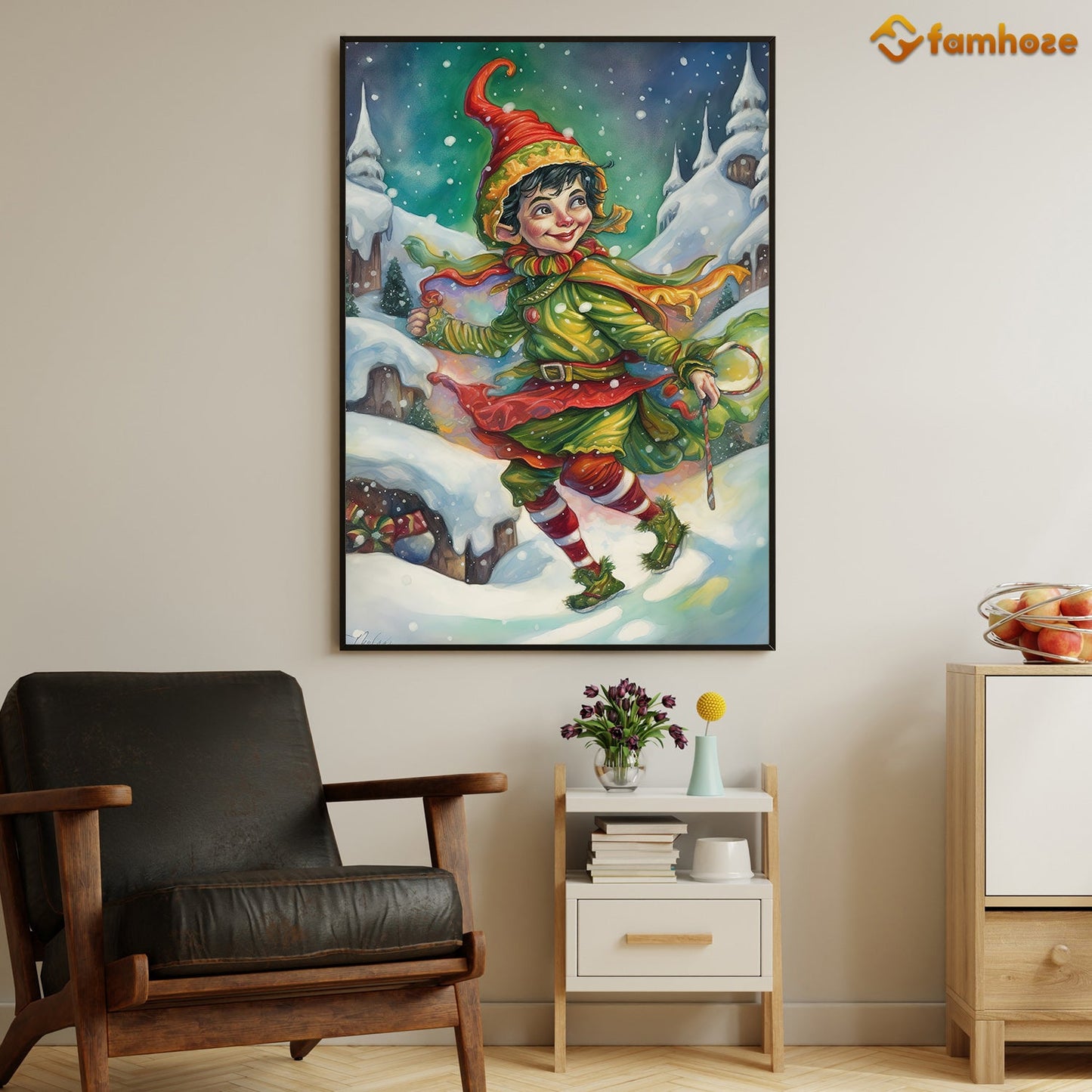 Whimsical Winter Dance: The Joyful Jester of Christmas Christmas Canvas Painting, Xmas Wall Art Decor - Christmas Poster Gift