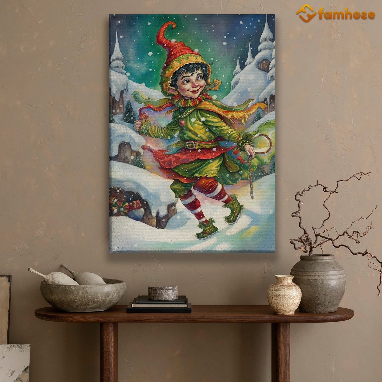 Whimsical Winter Dance: The Joyful Jester of Christmas Christmas Canvas Painting, Xmas Wall Art Decor - Christmas Poster Gift