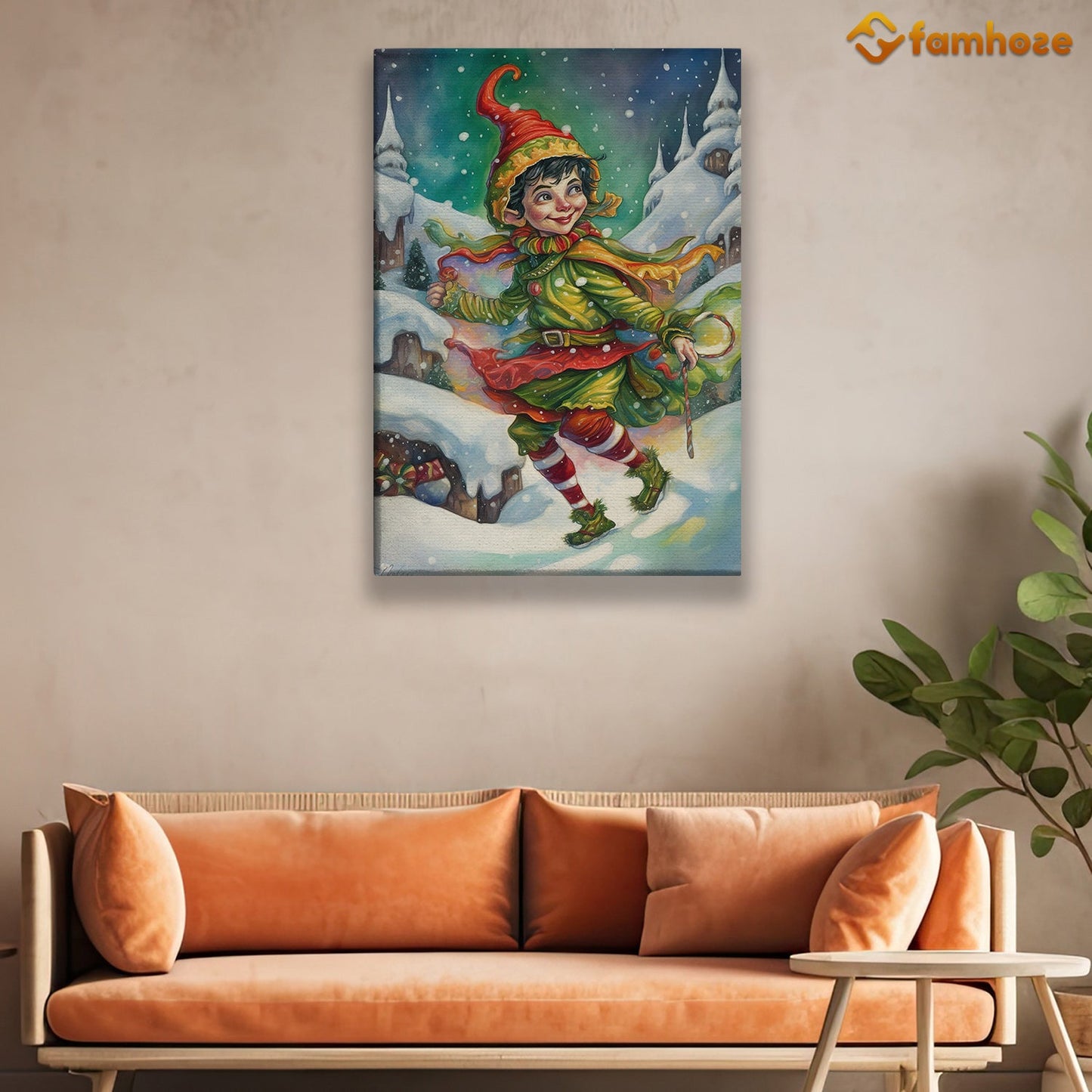 Whimsical Winter Dance: The Joyful Jester of Christmas Christmas Canvas Painting, Xmas Wall Art Decor - Christmas Poster Gift