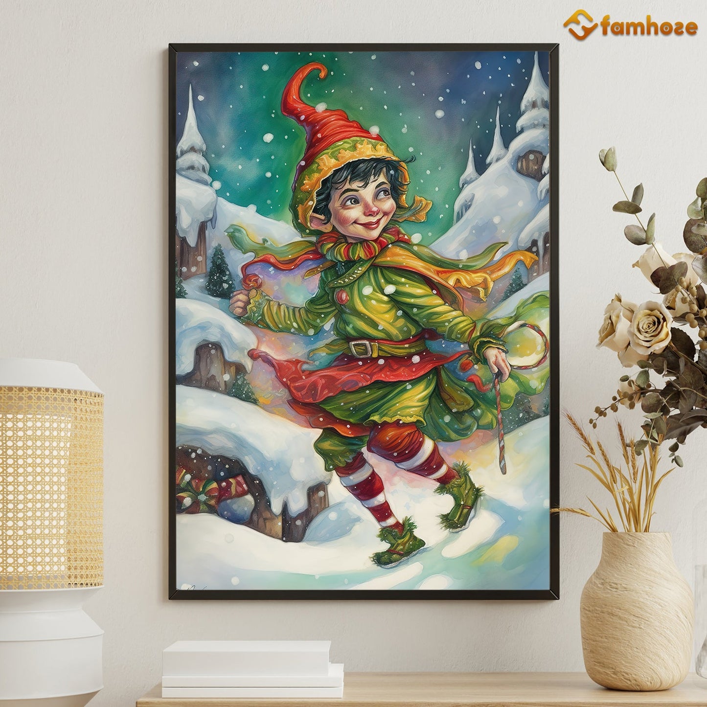 Whimsical Winter Dance: The Joyful Jester of Christmas Christmas Canvas Painting, Xmas Wall Art Decor - Christmas Poster Gift