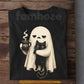 Cute Halloween Ghost Black Cat T-Shirt, Funny Coffee Ghost Tees Spooky Season Gift For Boo & Cat Lover