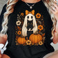 Cute Halloween Ghost Black Cat T-Shirt, Coquette Bow Ghost Tees Spooky Season Gift For Cat & Ghost Lover