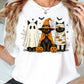 Cute Halloween Cat T-shirt, Black Cat Ghost Witch Mummy Tees Spooky Season Gift For Cat Lover